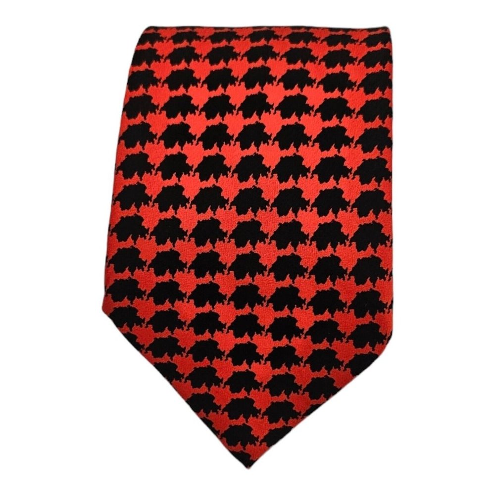 FABRIC FRONTLINE Red World Map Silk Tie ITALY 61"/3.7" EC